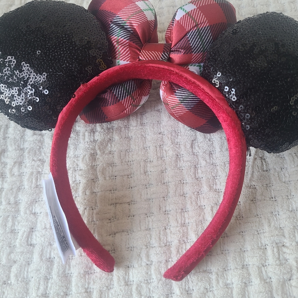 Disney Parks Christmas plaid and sequin Minnie Mouse ear headband One Size Fits - Picture 4 of 11